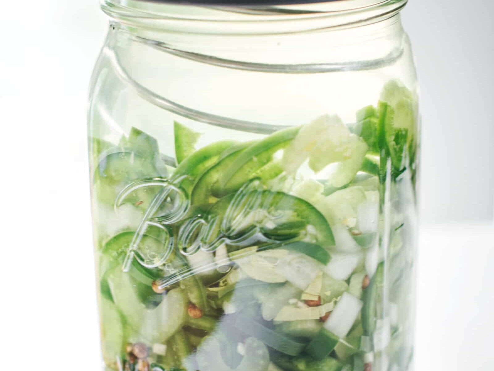 Jar of pickled jalapeños and onions