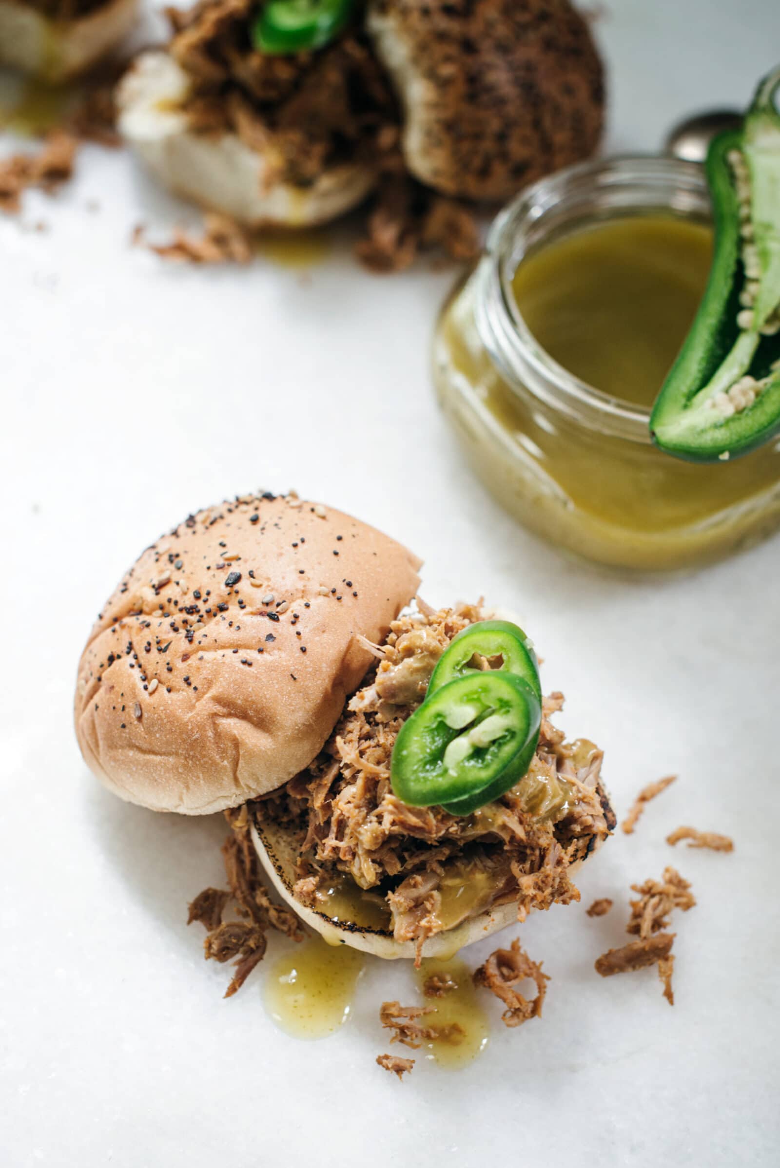 Pork slider with jalapeno hot sauce