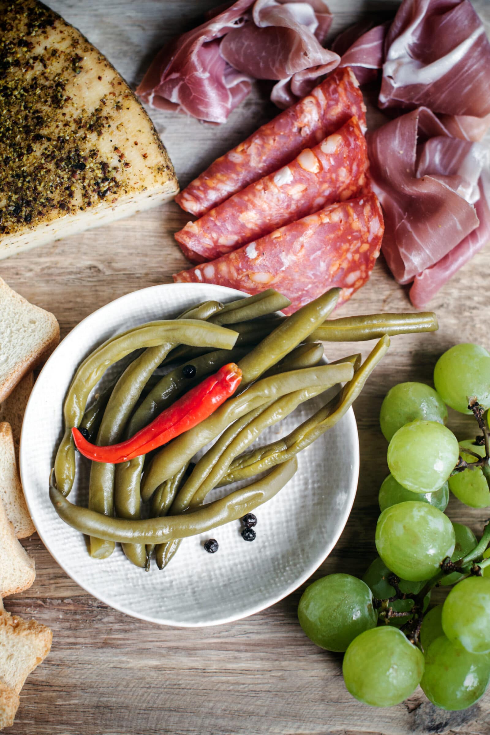Dilly Beans and charcuterie board
