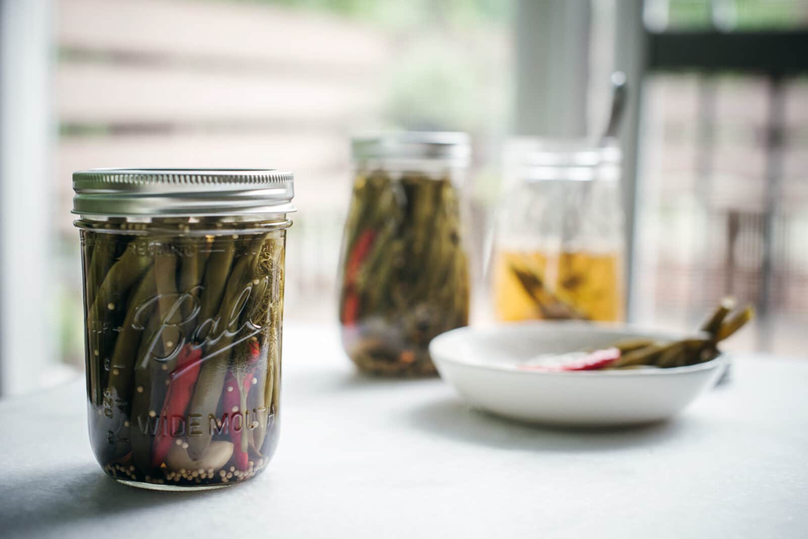 Wide Mouth Mason Jar with Pickled Beans