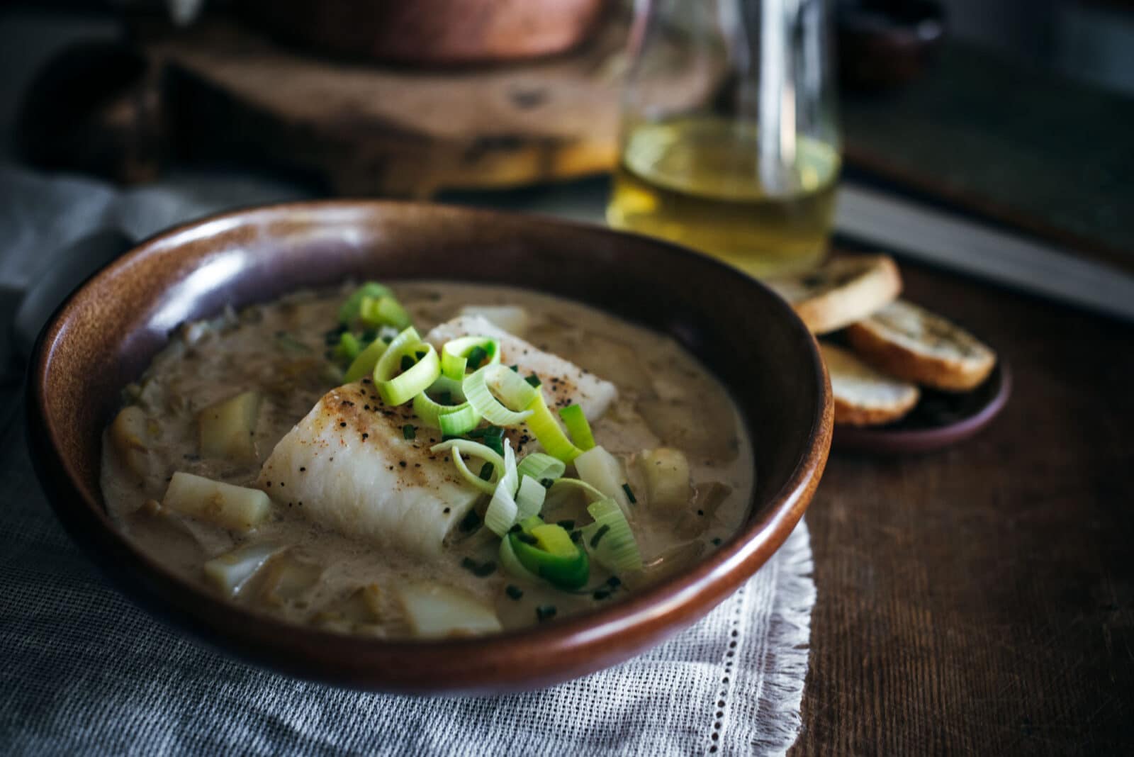 Leek and potato soup with cod