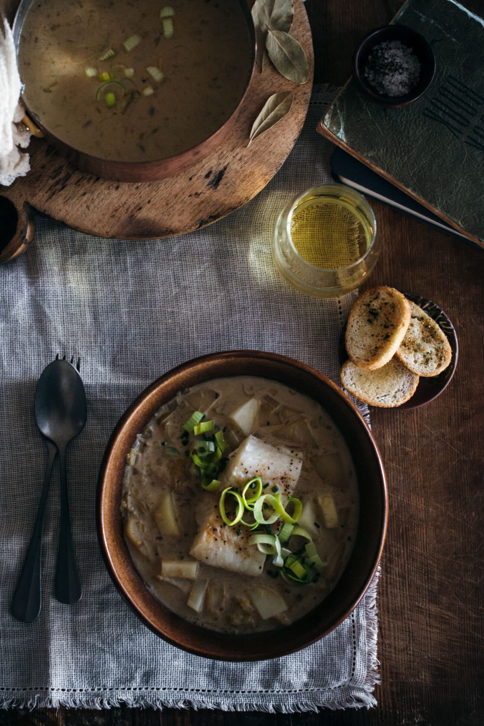 Serving Cod Leek and Potato Soup