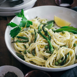 Serving Spring Peas and Asparagus Pasta
