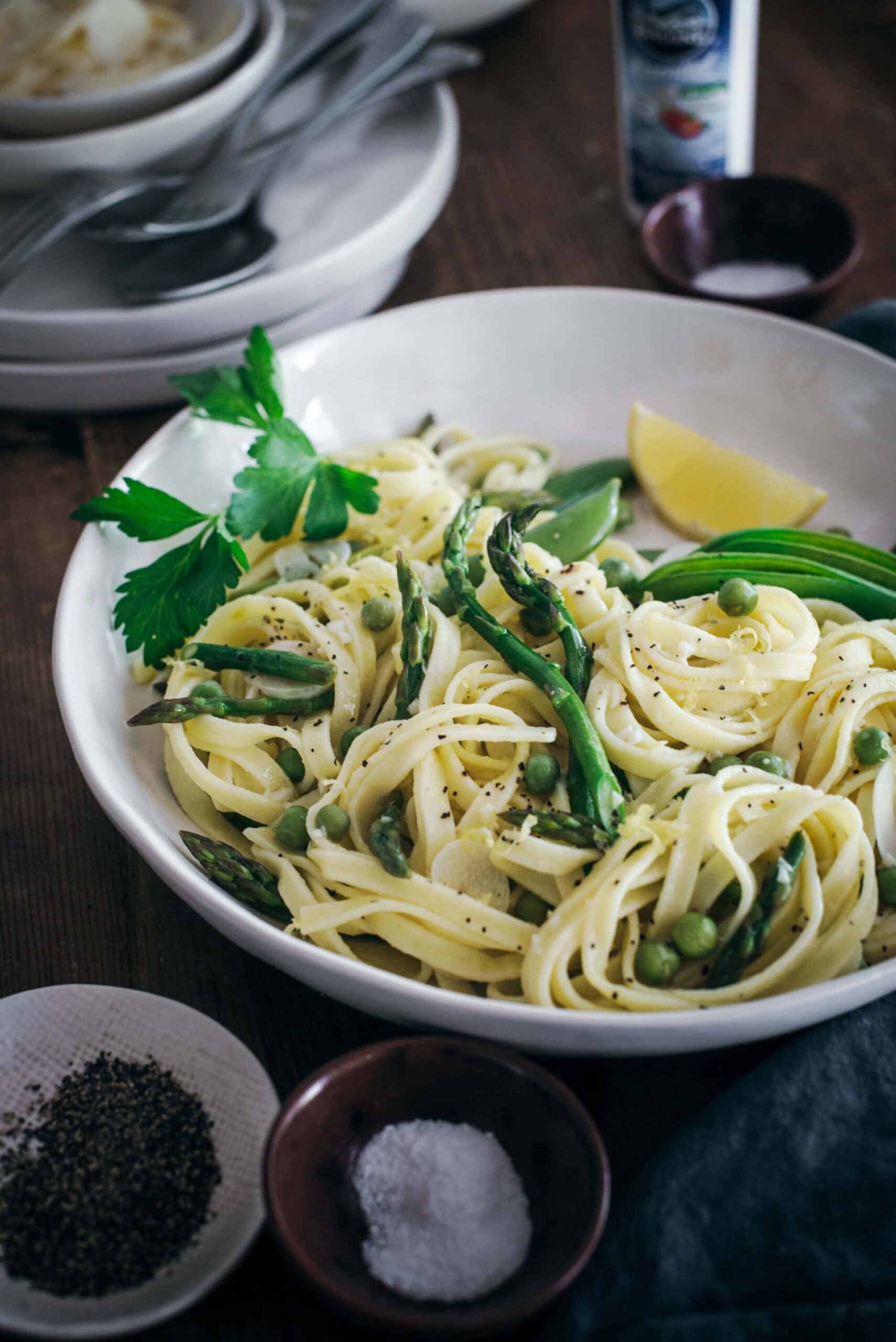Serving Spring Peas and Asparagus Pasta