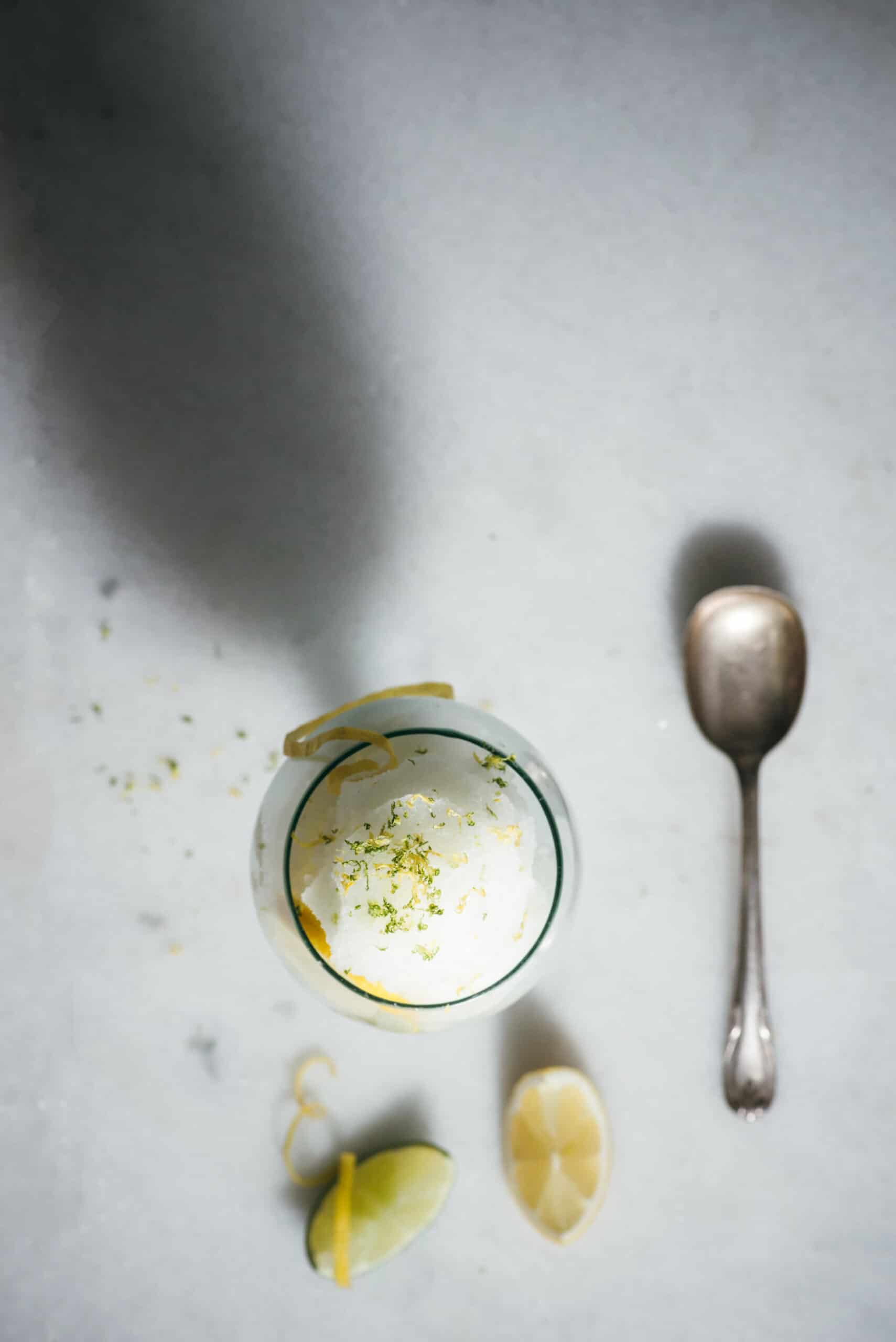 Glass of frozen lemon dessert