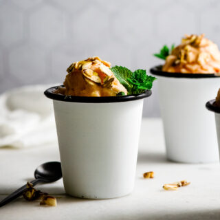 Peach sorbet in white cups