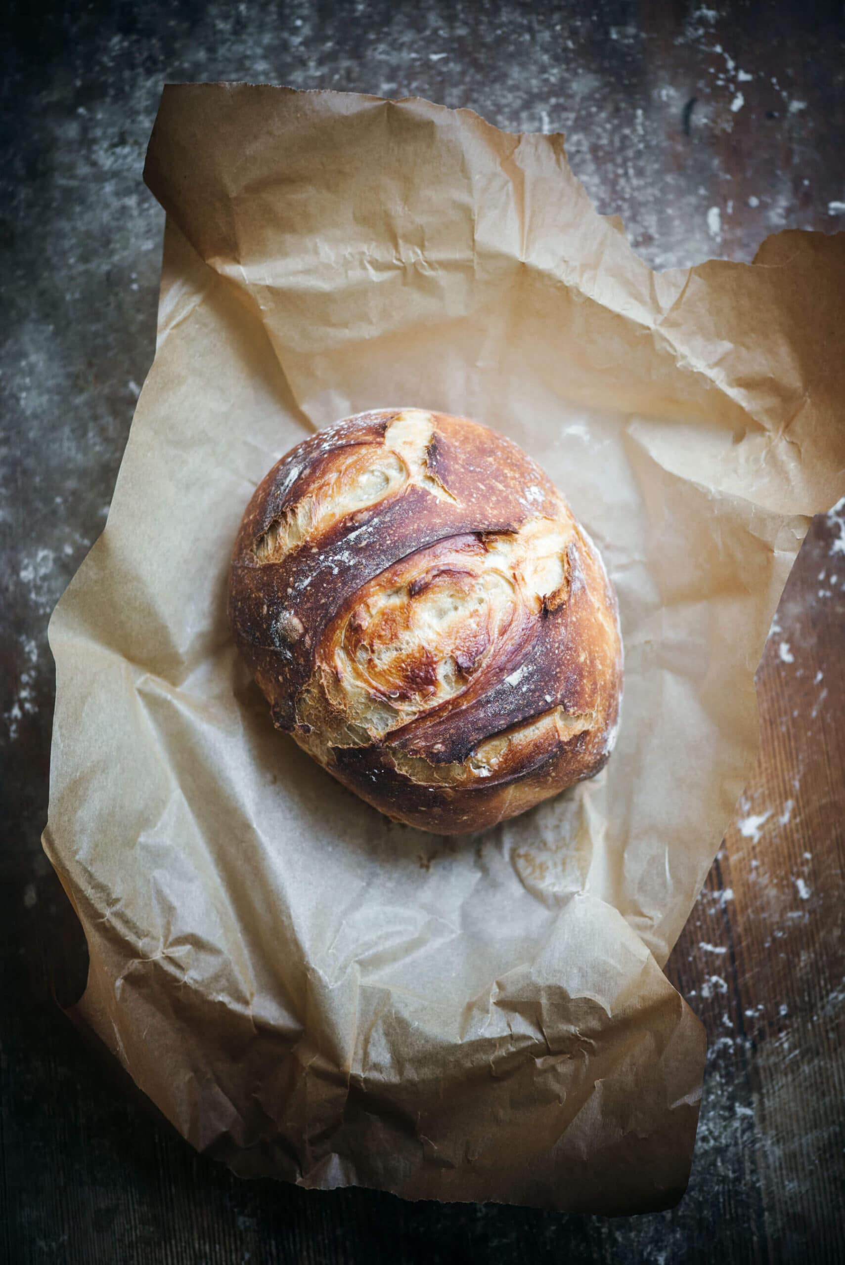 Whole boule loaf of white bread