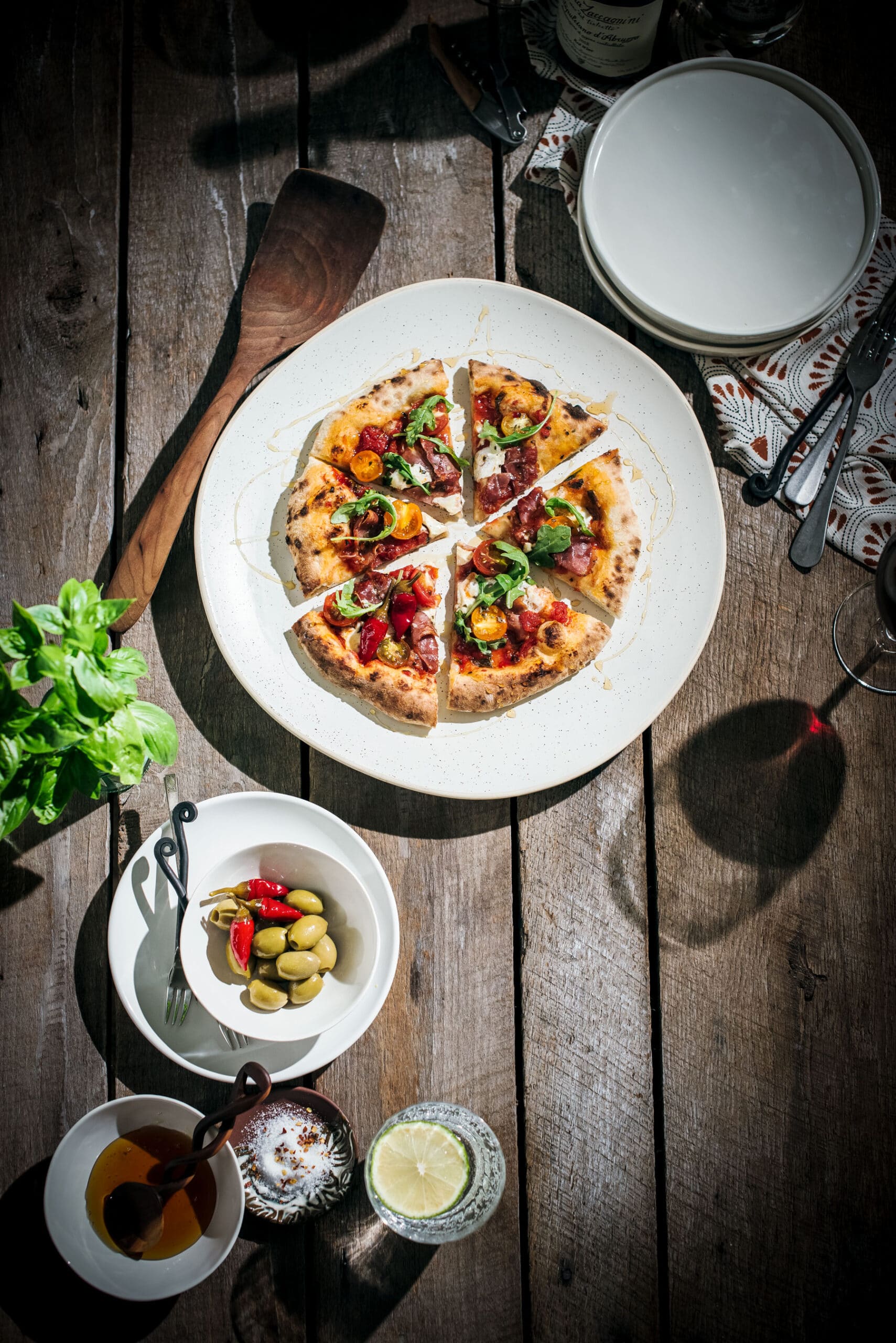 Bee Sting Pizza on wooden table